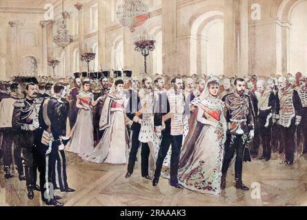 La procession allant à la chapelle du Palais d'hiver, pendant le mariage de Tsar Nicholas II et de la Grande duchesse Alexandra Feodorovna, princesse Alix de Hesse. Date : 26th novembre 1894 Banque D'Images