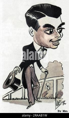 Caricature du prince Aly ou Ali Khan (1911 - 1960), fils d'Aga Khan III, socialite, playboy, propriétaire d'un cheval de course, troisième mari de Rita Hayworth et swain de Margaret Whigham et Thelma, Viscomtesse Furness. Photo sur un « gazon » familier - aux courses. Date: 1932 Banque D'Images