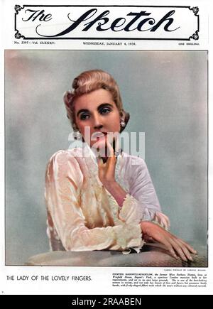 Couverture du magazine Sketch présentant la comtesse Haugwitz-Reventlow, anciennement Mlle Barbara Hutton (1912-76). Hutton, la héritière de Woolworth, surnommée « pauvre petite riche fille » par la presse, était une socialite et philanthrope. Reventlow était le deuxième de ses sept maris, et pendant son mariage avec lui en 1930s, a subi des abus verbaux et physiques. Date: 1939 Banque D'Images