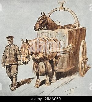 Une ambulance tirée par des chevaux pour les chevaux pendant la première Guerre mondiale, qui fait partie d'un élément sur le travail du corps vétérinaire de l'Armée de terre dans l'Armée britannique. Date: 1915 Banque D'Images