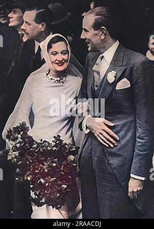 M. Alec Hambro et Mlle Baba (Barbara) Beaton photographiés après leur mariage à St Mark's, North Audley Street, Londres Date: 06-nov-34 Banque D'Images