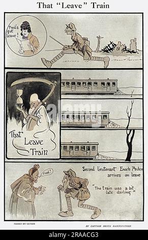 Ce 'Leave' train' Un dessin animé par le capitaine Bruce Bairnsfather dans le spectateur Date: 1917 Banque D'Images