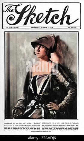 Couverture du magazine The Sketch avec une photographie de l'actrice américaine Emily Drase en costume Britannia. Elle faisait partie d'un tableau patriotique mis en scène à New York, organisé par Ben Ali Haggin, où des actrices bien connues s'apprêtent à symboliser les pays alliés en faveur de la charité. Date: 1918 Banque D'Images