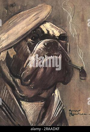 Le chien qui ne s'en va pas - et respire encore! L'un des garçons - la race de bouledogue.' Illustration dans le magazine Sketch pour symboliser un discours à l'Opéra de Londres par Winston Churchill en septembre 1914 dans lequel il a dit, "par l'une de ces dispenses de la Providence qui plaisent si fortement à l'empereur allemand, le nez de la corrida a été incliné vers l'arrière, pour qu'il puisse respirer confortablement sans lâcher. » Date: 1914 Banque D'Images