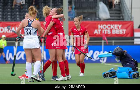 Anvers, Belgique. 02nd juillet 2023. Delphine Marien, Belgique, célèbre après avoir marqué un match de hockey entre l'équipe nationale belge Red Panthers et les États-Unis, dimanche 02 juillet 2023 à Anvers, match 10/12 dans la phase de groupe de la Ligue Pro FIH 2023. BELGA PHOTO VIRGINIE LEFOUR crédit: Belga News Agency/Alay Live News Banque D'Images