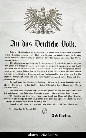 L'adresse de l'empereur Guillaume II au peuple allemand au début de la première Guerre mondiale. Date : 06 août 14 Banque D'Images