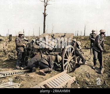 Des soldats britanniques sur la somme avec un obusier allemand capturé, la première Guerre mondiale. Date: Vers 1916 Banque D'Images