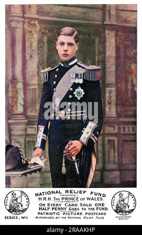 Une carte postale présentant un portrait du prince de Galles (futur roi Edward VIII et plus tard, duc de Windsor), vendue à l'aide du Fonds national de secours au début de la première Guerre mondiale, l'une des nombreuses initiatives de collecte de fonds mises en place pour apporter de l'aide. Date: 1914 Banque D'Images