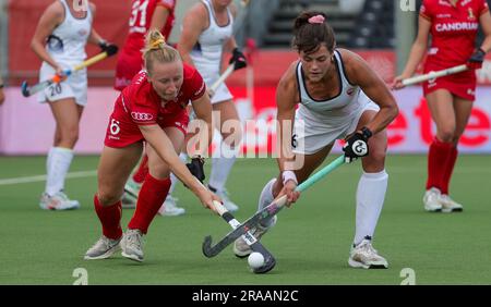 Anvers, Belgique. 02nd juillet 2023. Charlotte Englebert, en Belgique, se bat pour le ballon lors d'un match de hockey entre l'équipe nationale belge Red Panthers et les États-Unis, dimanche 02 juillet 2023 à Anvers, match 10/12 dans la phase de groupe de la FIH Pro League 2023. BELGA PHOTO VIRGINIE LEFOUR crédit: Belga News Agency/Alay Live News Banque D'Images