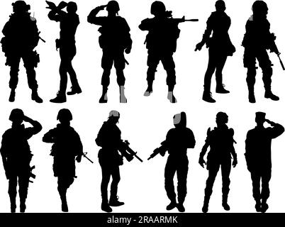 Ensemble de silhouettes femmes soldats Illustration de Vecteur