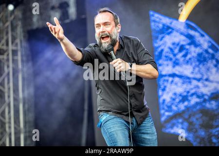 Oslo, Norvège. 22nd, juin 2023. Le groupe de rock américain Clutch joue un concert lors du festival de musique norvégien tons of Rock 2023 à Oslo. Ici, le chanteur Neil Fallon est vu en direct sur scène. (Crédit photo: Gonzales photo - Terje Dokken). Banque D'Images