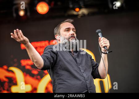 Oslo, Norvège. 22nd, juin 2023. Le groupe de rock américain Clutch joue un concert lors du festival de musique norvégien tons of Rock 2023 à Oslo. Ici, le chanteur Neil Fallon est vu en direct sur scène. (Crédit photo: Gonzales photo - Terje Dokken). Banque D'Images
