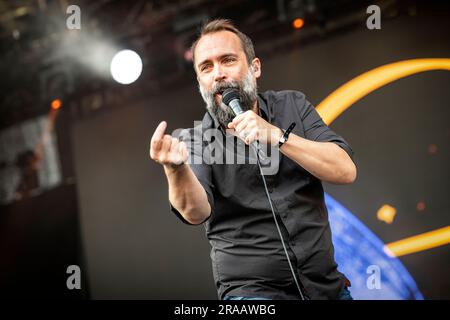 Oslo, Norvège. 22nd, juin 2023. Le groupe de rock américain Clutch joue un concert lors du festival de musique norvégien tons of Rock 2023 à Oslo. Ici, le chanteur Neil Fallon est vu en direct sur scène. (Crédit photo: Gonzales photo - Terje Dokken). Banque D'Images
