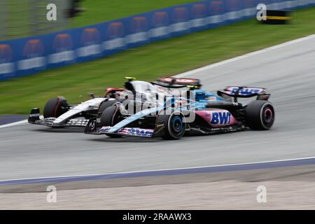 22 TSUNODA Yuki (jap), Scuderia AlphaTauri AT04, 10 GASLY Pierre (fra), Alpine F1 Team A523, action pendant la Formule 2023 Rolex Grosser Preis von Osterreich, Grand Prix autrichien 2023, 9th tour du Championnat du monde de Formule 1 1 2023 de 30 juin à 2 juillet, 2023 sur le Red Bull Ring, à Spielberg, Autriche Banque D'Images