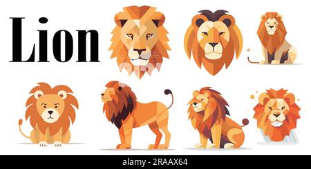 Ensemble d'illustrations vectorielles Lion plates Illustration de Vecteur