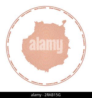 Logo rond Gran Canaria. Forme de style numérique de Gran Canaria en cercle pointillé avec le nom de l'île. Icône Tech de l'île avec des points gradués. Illustration de Vecteur