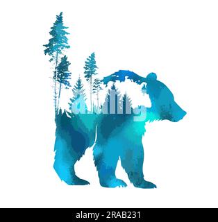 Résumé de l'ours bleu et des arbres. Illustration vectorielle Illustration de Vecteur