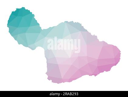 Carte polygonale de Maui. Illustration géométrique de l'île aux couleurs émeraude et améthyste. Carte Maui dans le style poly bas. Illustration vectorielle. Illustration de Vecteur