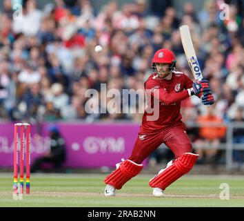 2nd juillet 2023; Old Trafford Cricket Ground, Manchester, Angleterre: Vitalité Blast T20 League Cricket, Lancashire Lightning versus Northamptonshire Steelbacks; Phil Salt de Lancashire Banque D'Images