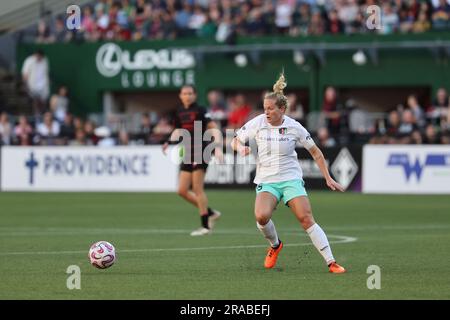 1 juillet 2023 ; Portland, Oregon, États-Unis ; Match NWSL entre le Portland Thorns FC et le Kansas City Current à Providence Park. (Photo : Al Sermeno) Banque D'Images