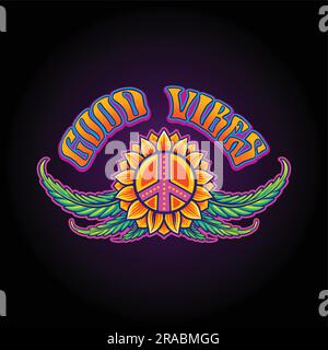 Sunflower Power Cannabis Peace Sign Craze illustrations illustrations vectorielles pour votre logo de travail, t-shirt de marchandises, autocollants et dessins d'étiquettes, Illustration de Vecteur