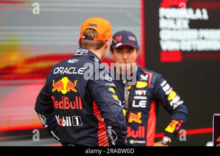 Max Verstappen (NED) Redbull Racing RB19 et Sergio Perez (MEX) Redbull Racing RB19 cérémonie du podium pendant la course Sprint de LA FORMULE 1 ROLEX GROSSER P Banque D'Images