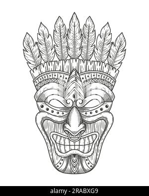 masque tiki en bois. Illustration vectorielle de dessin de gravure Illustration de Vecteur