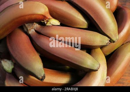 De délicieuses bananes pourpres comme arrière-plan, vue de dessus Banque D'Images