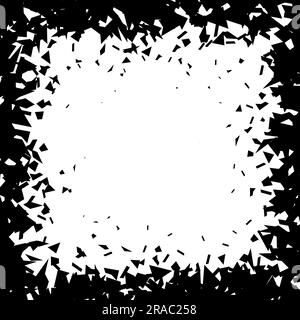 Débris et débris dans un cadre de forme carrée. Morceaux noirs cassés, taches, taches, particules, frissons. Elément rectangulaire abstrait à explosion et à éclatement texturé. Illustration vectorielle Illustration de Vecteur