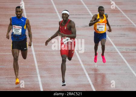 Stockholm, Suède. 2nd juillet 2023. Emmanuel Bamidele (C) du Nigeria participe à la finale masculine de 400m à la réunion d'athlétisme des ligues de diamants de Stockholm, en Suède, au 2 juillet 2023. Credit: Wei Xuechao/Xinhua/Alay Live News Banque D'Images