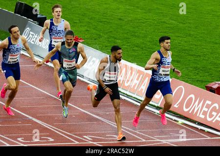 Stockholm, Suède. 2nd juillet 2023. Djamel Sedjati (1st R), d'Algérie, participe à la finale masculine de 800m à la rencontre sportive des ligues de diamants de Stockholm, en Suède, à 2 juillet 2023. Credit: Wei Xuechao/Xinhua/Alay Live News Banque D'Images