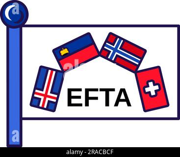 Vecteur du signe de l'association européenne de libre-échange. Organisation commerciale de l'AELE décorée de façon symbolique drapeau sur whi de l'islande, de la norvège, du liechtenstein et de la suisse Illustration de Vecteur