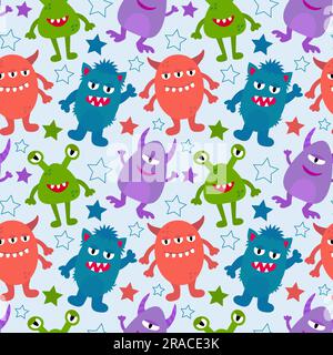 Mignon alien coloré et monstre modèle sans couture pour la conception d'enfants. Illustration de Vecteur