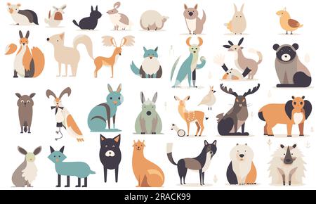 Un ensemble d'illustrations vectorielles d'animaux plats Illustration de Vecteur