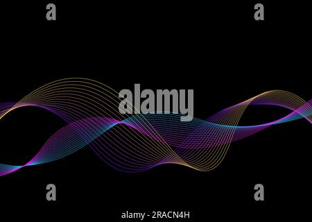 Arrière-plan abstrait vectoriel. Lignes dynamiques multicolores sur fond noir. Ondes de couleur. Arrière-plan de la conception Illustration de Vecteur