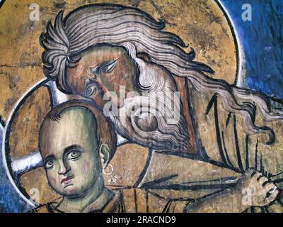 Les fresques de l'orthodoxe - byzantine - la Panagia tou Araka, ou Arakos (Chypre) - Saint Siméon avec l'enfant Christ Banque D'Images