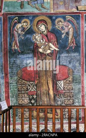 Les fresques de l'église orthodoxe - byzantine - la Panagia tou Araka, ou Arakos située à Chypre, ses peintures murales sont parfaitement conservées. Banque D'Images