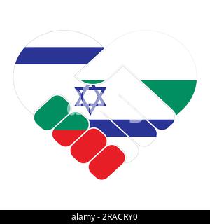 Symbole de poignée de main aux couleurs des drapeaux nationaux de Bulgarie et d'Israël, formant un cœur. Illustration de Vecteur
