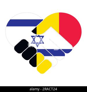 Symbole poignée de main aux couleurs des drapeaux nationaux de Belgique et d'Israël, formant un cœur. Illustration de Vecteur