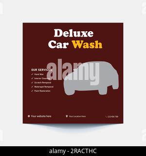 Design de bannière de poste de médias sociaux de service de lavage de voiture. Kit de modèle de bannière de message de médias sociaux de lavage de voiture, modèle de conception de bannière de médias sociaux de lavage de voiture. Illustration de Vecteur