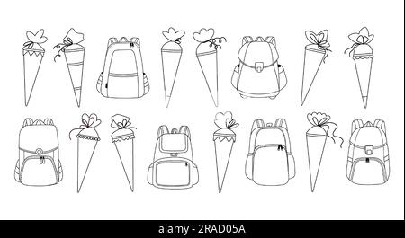 Collection de sacs à dos à dessin animé transparents, cônes de sucre pour la première année de style ligne Illustration de Vecteur