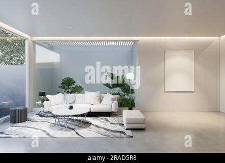intérieur minimal de la chambre avec un ton de base blanc. 3D rendu d'illustration Banque D'Images