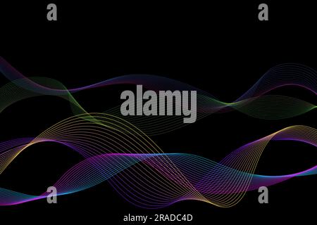 Arrière-plan abstrait vectoriel. Lignes dynamiques multicolores sur fond noir. Ondes de couleur. Arrière-plan de la conception Illustration de Vecteur