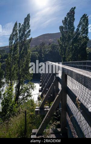 Pont Shotover sur le delta de la rivière Shotover sur la piste cyclable populaire qui va au nord de Queenstown dans l'île du Sud de la Nouvelle-Zélande. Photo : Rob Watkins Banque D'Images