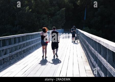 Pont Shotover sur le delta de la rivière Shotover sur la piste cyclable populaire qui va au nord de Queenstown dans l'île du Sud de la Nouvelle-Zélande. Photo : Rob Watkins Banque D'Images