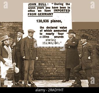 Affiche photographique de protestation politique de 1913 John Bull - importation de pianos en provenance d'Allemagne Banque D'Images