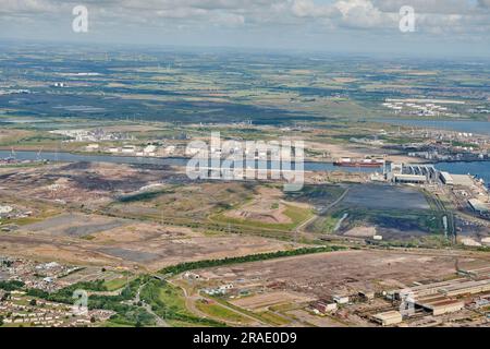 Une photographie aérienne de Teesport, Tees estuaire, Teeside, Middlesbrough, nord-est de l'Angleterre, ROYAUME-UNI Banque D'Images