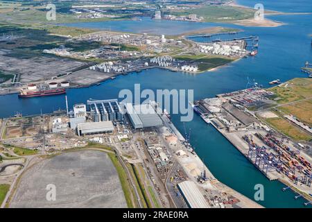 Une photographie aérienne de Teesport, Tees estuaire, Teeside, Middlesbrough, nord-est de l'Angleterre, ROYAUME-UNI Banque D'Images