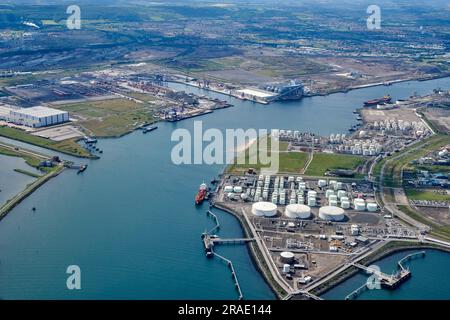 Une photographie aérienne de Teesport, Tees estuaire, Teeside, Middlesbrough, nord-est de l'Angleterre, ROYAUME-UNI Banque D'Images