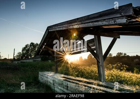 Une ancienne cabane en bois abandonnée sur la côte. Carélie. Photo de haute qualité Banque D'Images